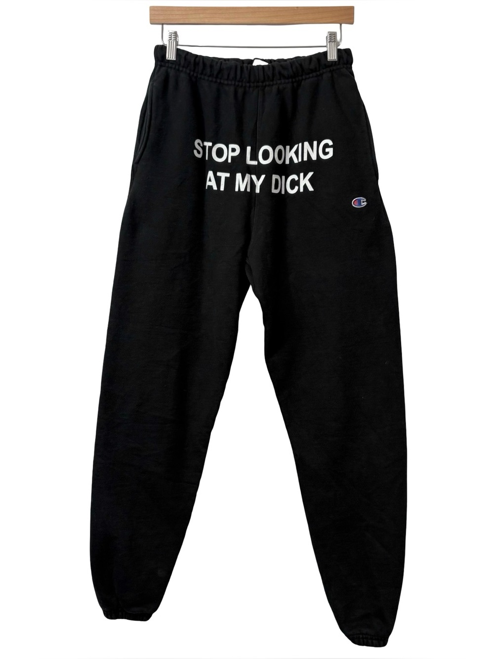 Champion PizzaSlime Black Sweatpants Heavy Weight Sz S ‘Stop Looking at my Dick’
